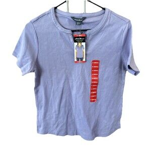 Eddie Bauer Women Short Sleeve V Neck Tee XS Dusk Purple Cotton Cap Sleeve New